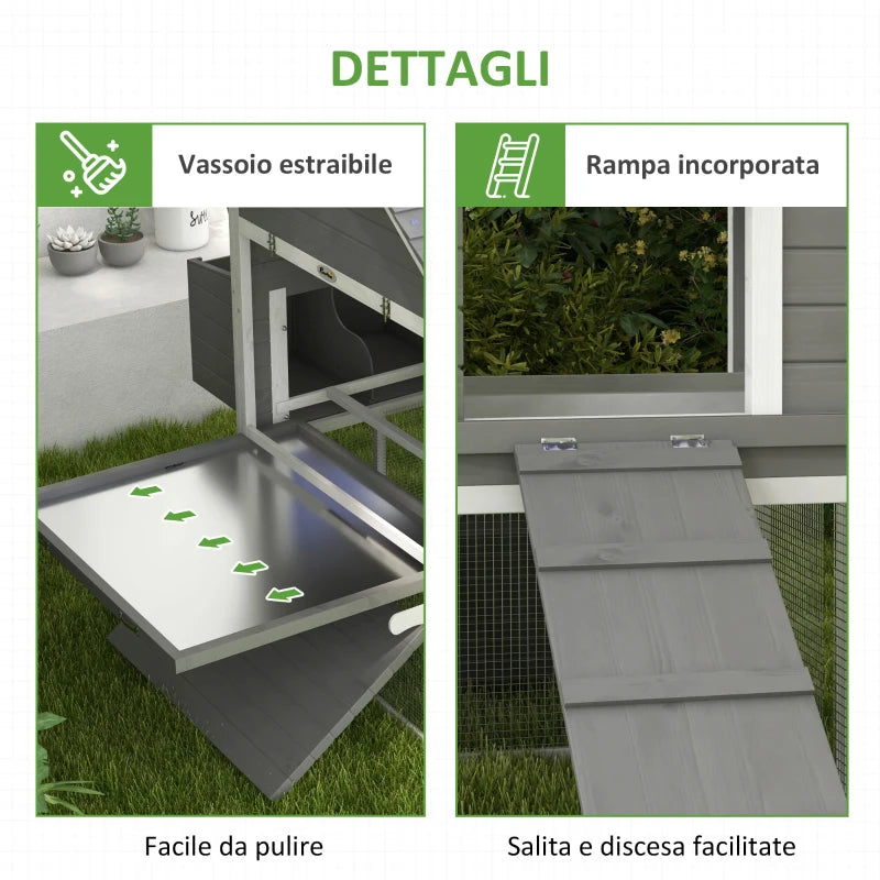 Pollaio da Giardino con Casetta per Galline, Rampa e Area Aperta, 310.5x149.5x149cm, Grigio LS9D51-150V01GYLS9