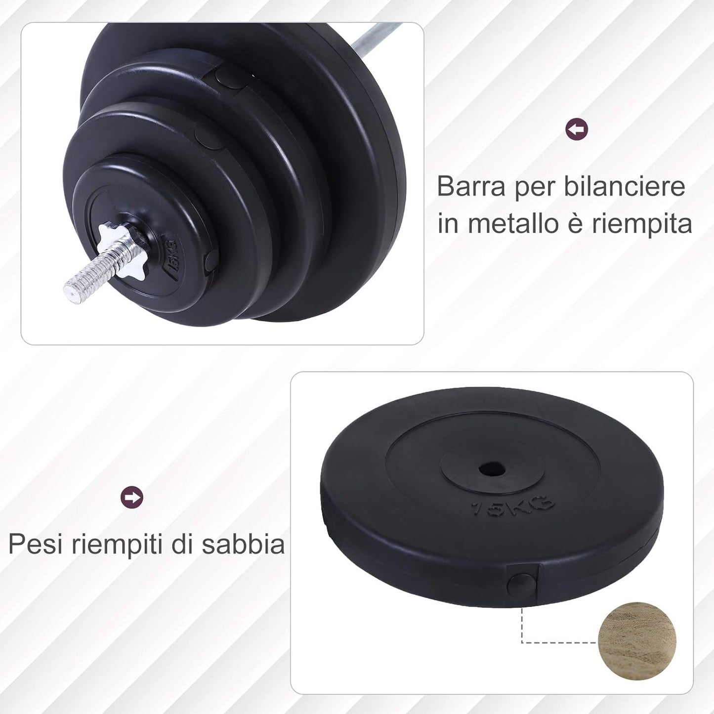Set Bilanciere e Dischi 70kg pesi palestra 8 Dischi Pesi Rivestiti in Plastica e Barra in Ferro, 170x40.5x40.5cm Nero 898A91-074f66