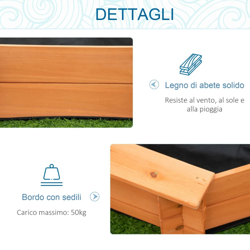 Sabbiera per Bambini in Legno con Sedili e Copertura, Età 3-8 Anni, 139.5x139.5x21.5cm WD6343-049RDWD6