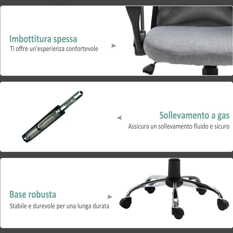 Poltrona da Ufficio in Tessuto Grigio, Sedia Girevole ed Ergonomica per Scrivania, 60 x 66 x 91-101cm RF9921-379GYRF9