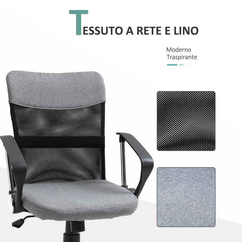 Poltrona da Ufficio in Tessuto Grigio, Sedia Girevole ed Ergonomica per Scrivania, 60 x 66 x 91-101cm RF9921-379GYRF9