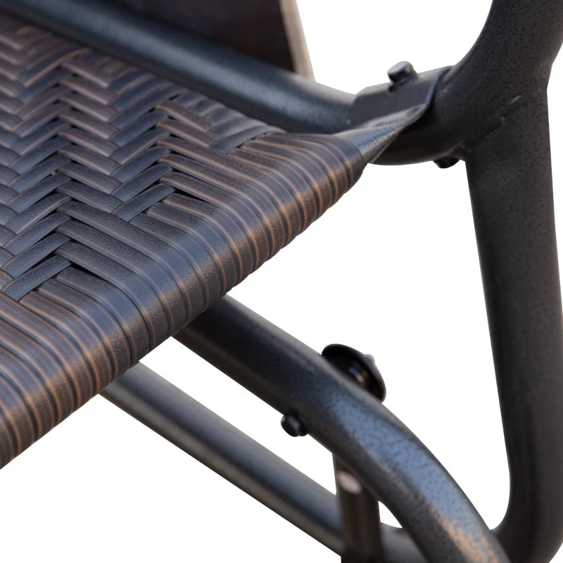 Panchina a Dondolo da Giardino 2 Posti in Rattan e Acciaio con Tasche Laterali, 122x75x88cm Marrone e Nero 867-076