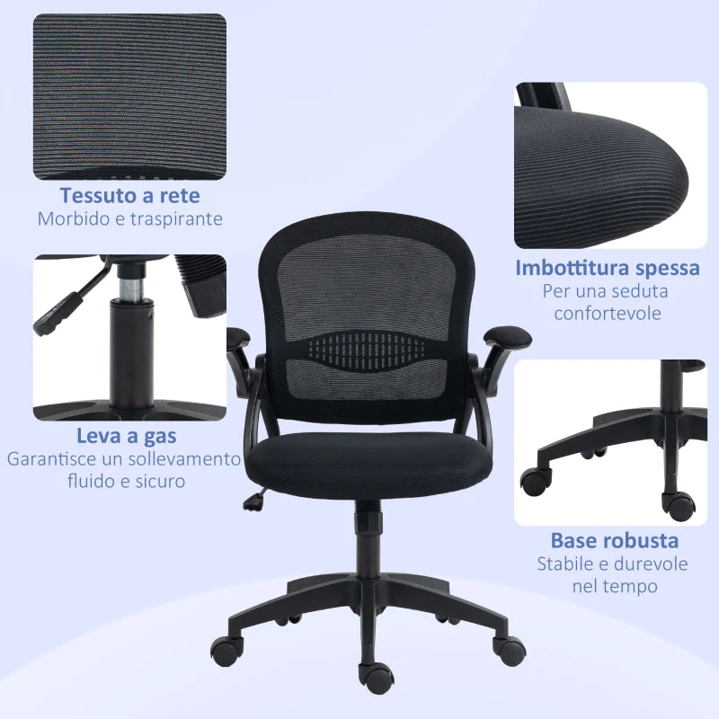 Sedia da Ufficio Ergonomica con Schienale a Rete e Altezza Regolabile, 65.5x61.5x88-97.5cm, Nero TG1921-511V01BKTG1