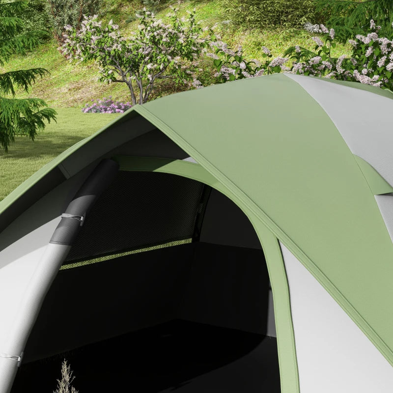 Tenda da Campeggio 3 Posti con Finestra a Rete, in Poliestere, Fibra di Vetro e PE, 210x150x110 cm, Grigio e Verde RJ2A20-407V00GNRJ2