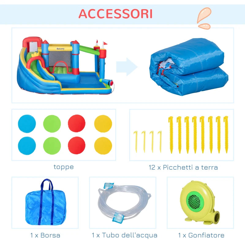 Castello Gonfiabile per Bambini con Scivolo, Trampolino e Piscina, 390x300x197cm PQ1342-040V90PQ1