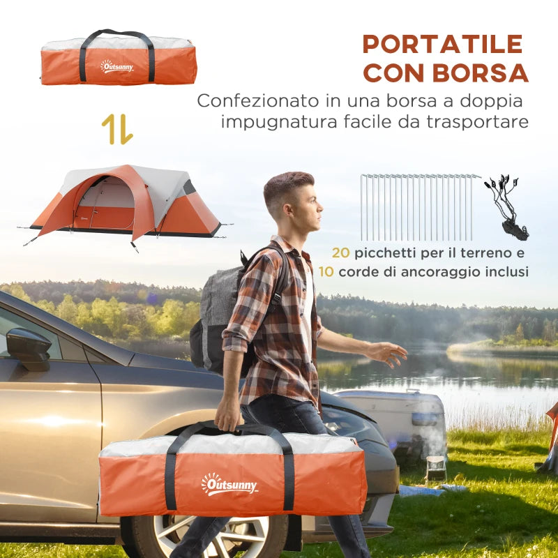 Tenda da Campeggio 5-6 Posti con Portico, Impermeabile 3000mm con Borsa di Trasporto, Arancione WI6A20-396V00OGWI6