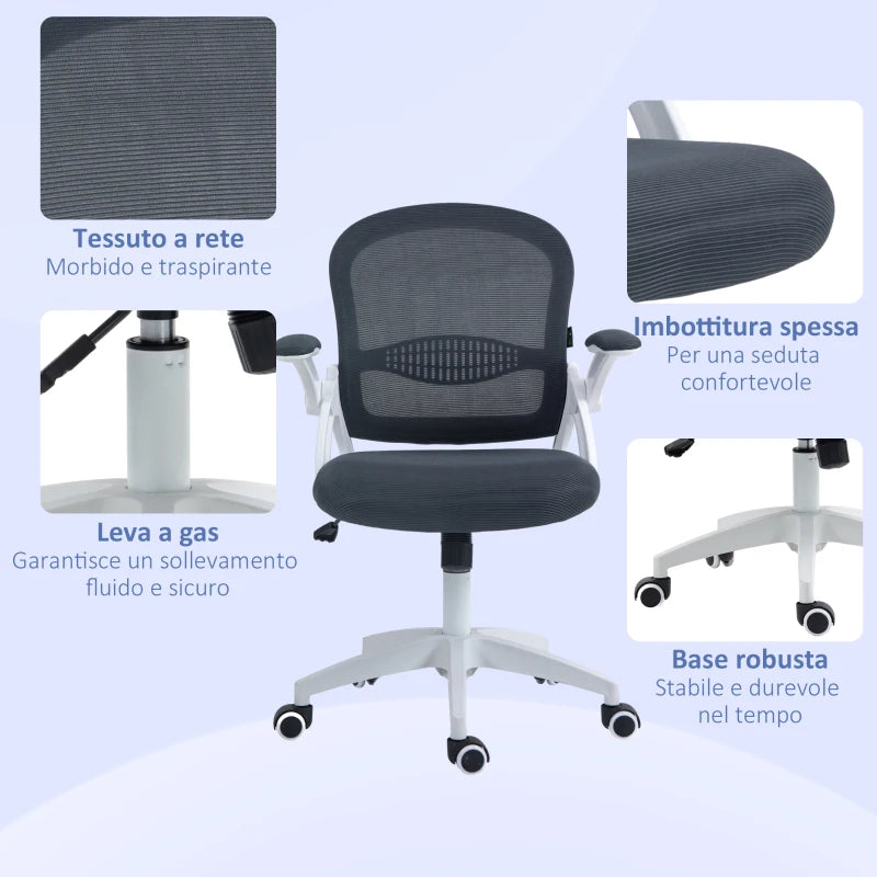Sedia da Ufficio Ergonomica con Schienale a Rete e Altezza Regolabile, 65.5x61.5x88-97.5cm, Grigio YH6921-511V01GYYH6