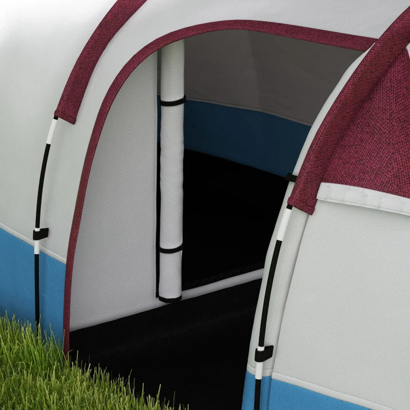 Tenda da Campeggio Impermeabile con 2 Aree e 3 Ingressi, in Poliestere e Fibra di Vetro, 420x200x150 cm, Rosso ES2A20-425V00RDES2