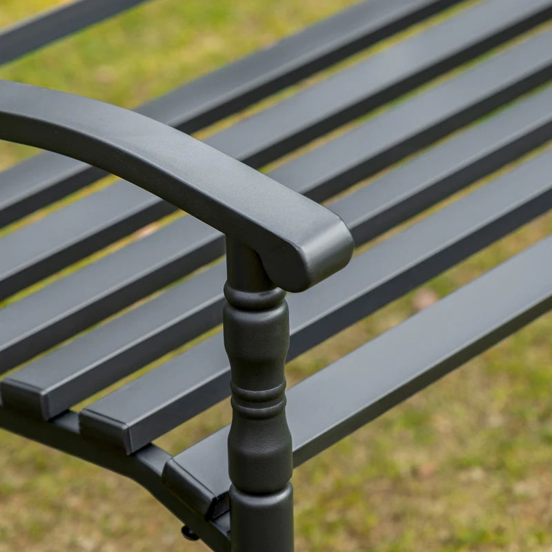 Panchina da Giardino in Acciaio a 2 Posti con Schienale Alto e Braccioli, 128x62.5x81.5 cm, Nero 84B-749V01