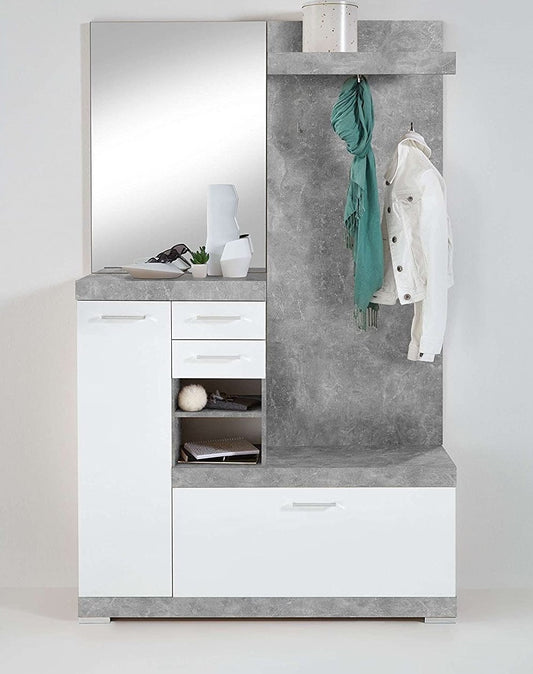 scarpiera ingresso moderna bianca 2 ante legno salvaspazio armadio bianco grigio cemento specchio mobile entrata FT72208,198,05R4